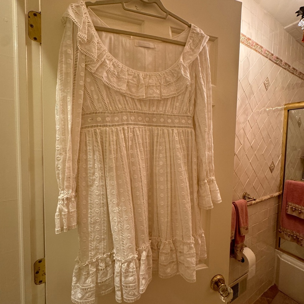 Zimmerman White Scoop Neck Ruffle Dress - Picture 3 of 4